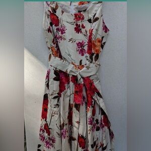 R&M Richards Floral Midi Dress in Red and Orange